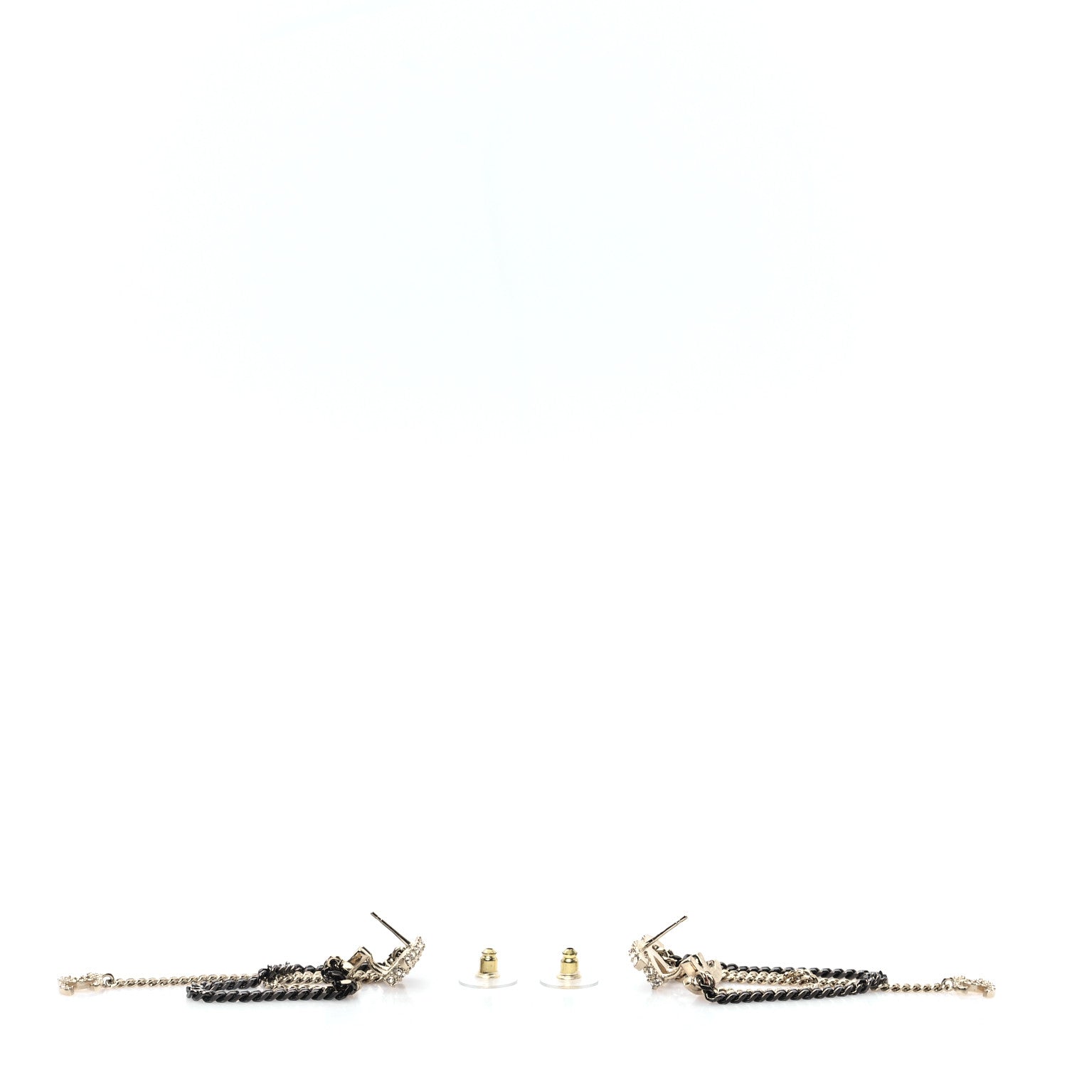 Chanel Crystal CC Drop Chain Earrings Gold Black 3 of 5