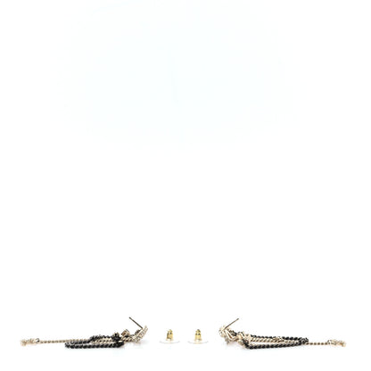 Chanel Crystal CC Drop Chain Earrings Gold Black 3 of 5