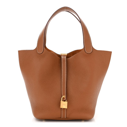 Hermes Taurillon Clemence Picotin Lock 22 MM Gold 1 of 11
