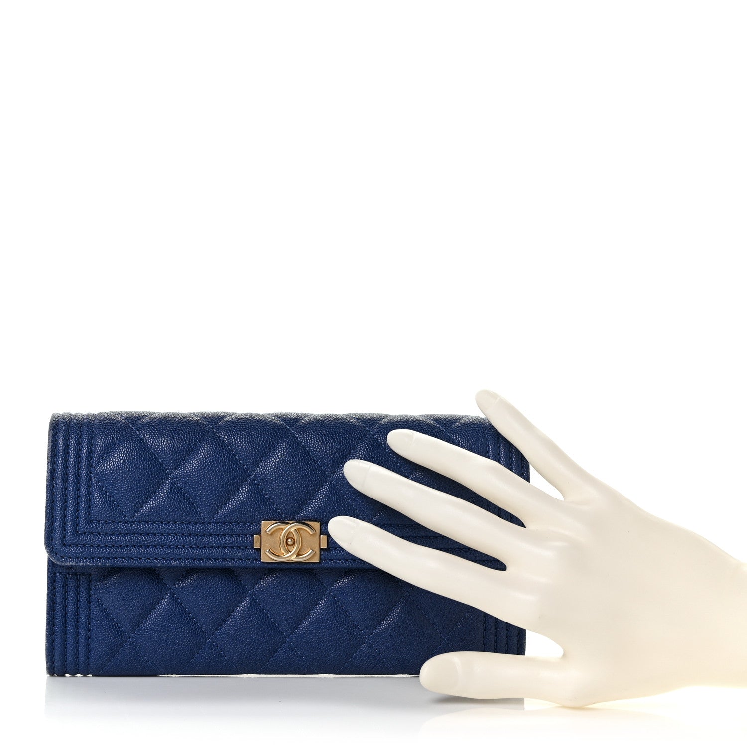 Chanel Caviar Quilted Large Boy Gusset Flap Wallet Blue 2 of 14