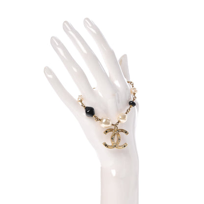 Chanel Pearl Crystal Beaded CC Bracelet Black Gold 2 of 4