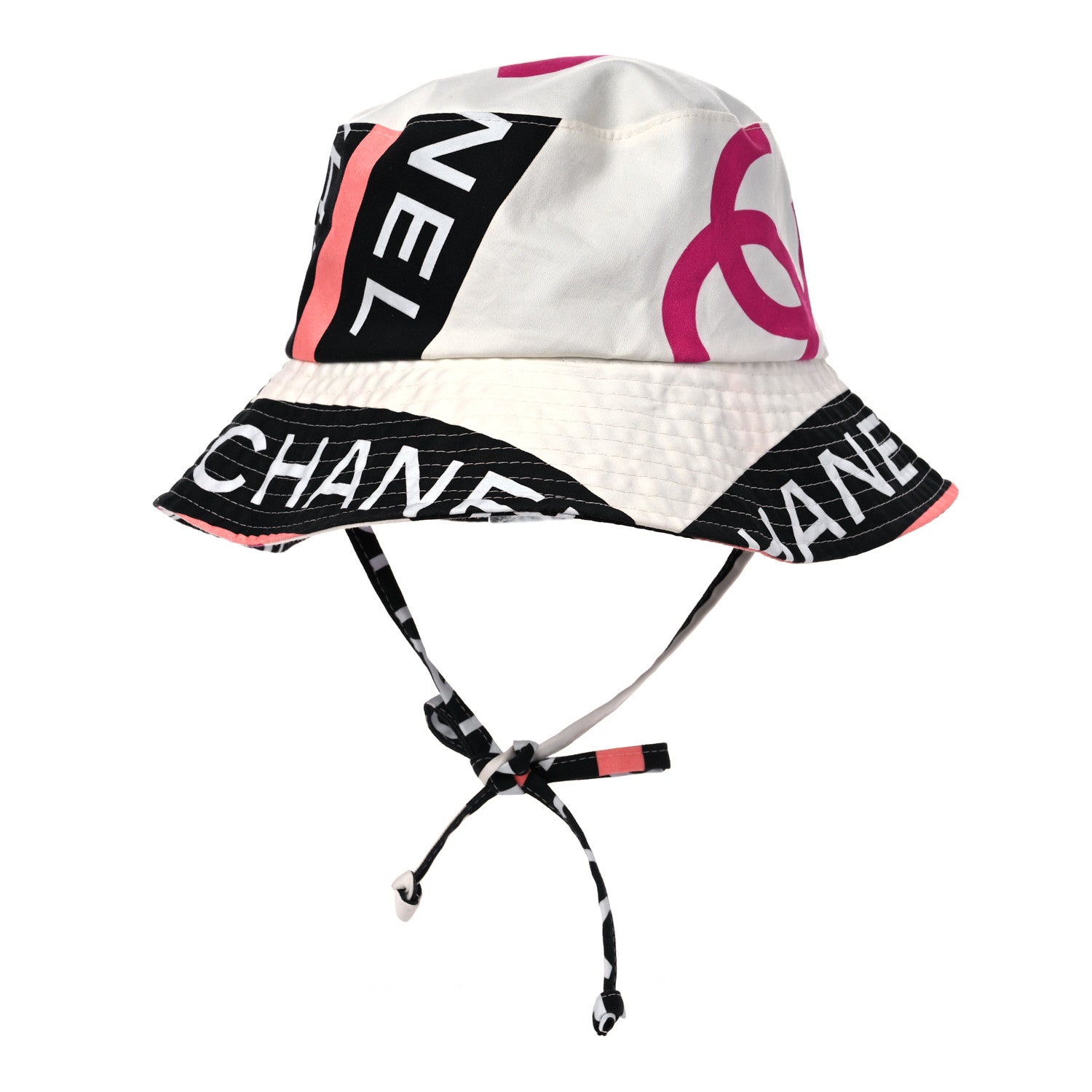 Chanel Cotton Logo Cloche Hat L Ecru Black Pink 4 of 8