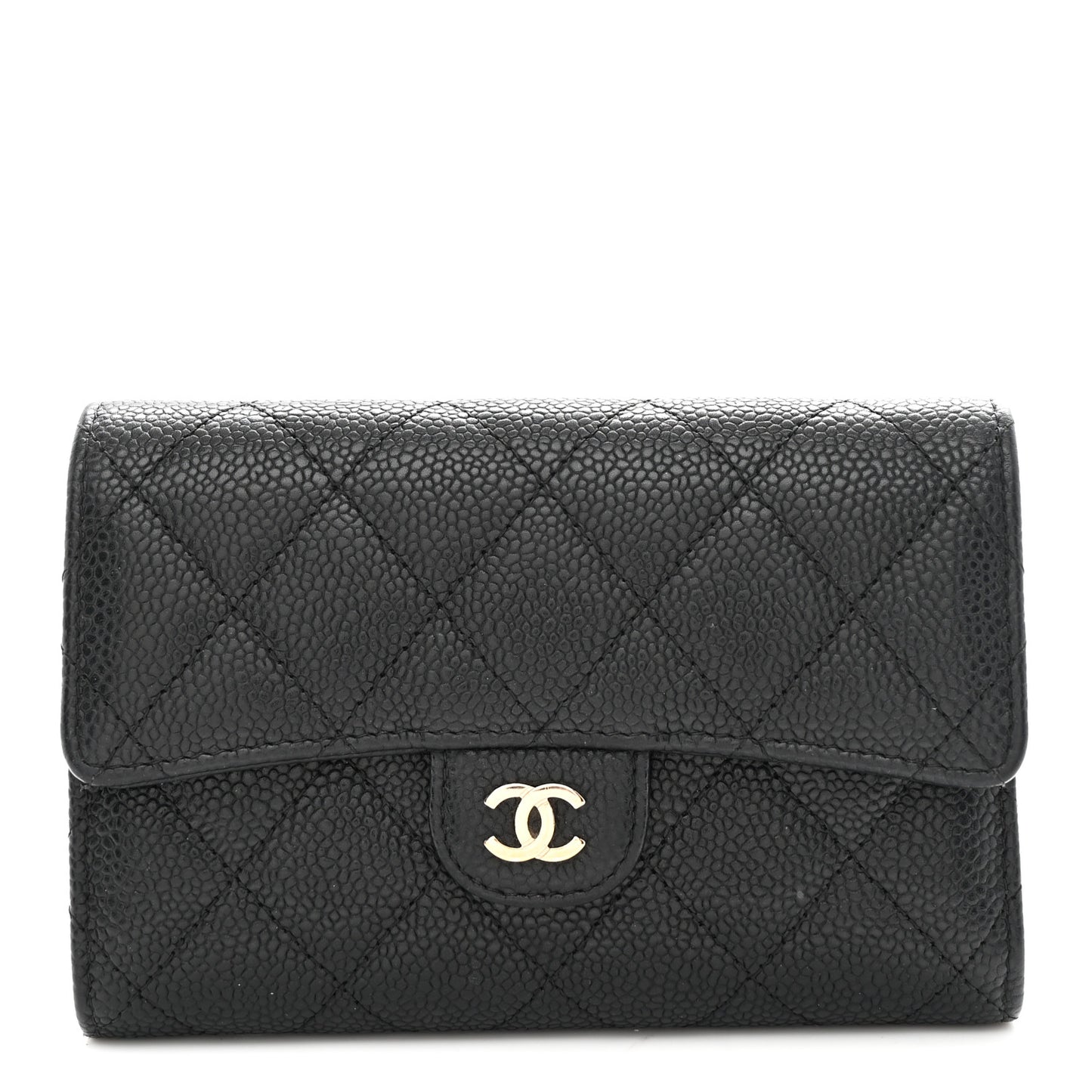 Caviar Quilted Medium Flap Wallet Black