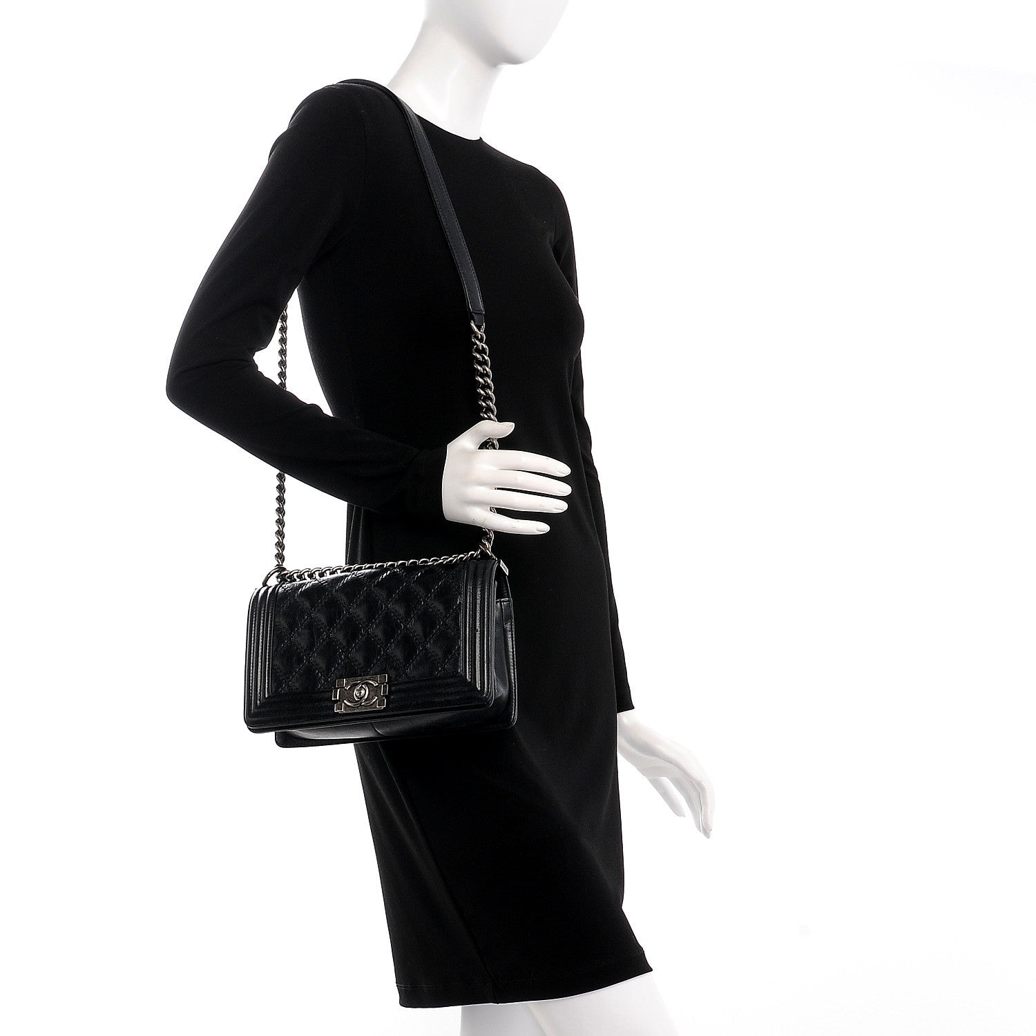 Chanel Calfskin Double Stitch Medium Boy Flap Black 2 of 8