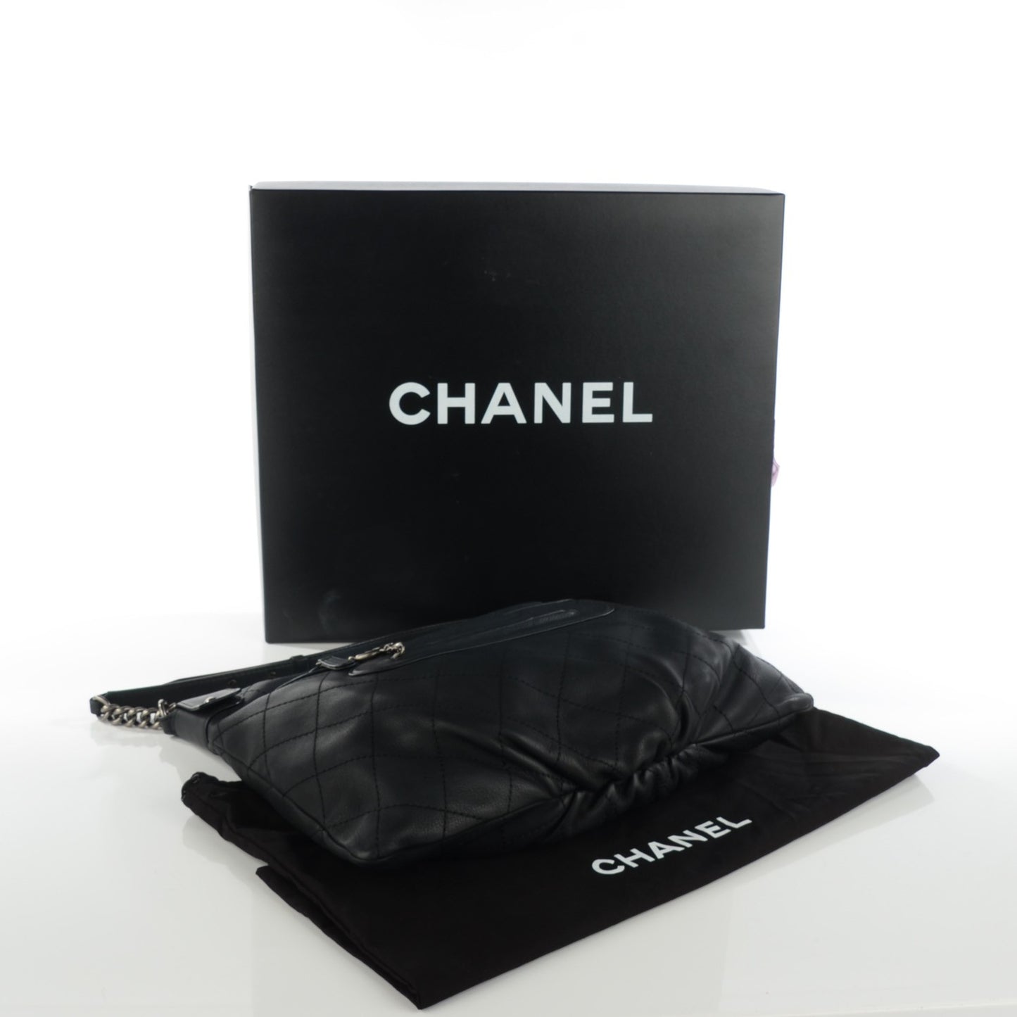 Calfskin Stitched Double Zip Hobo Black