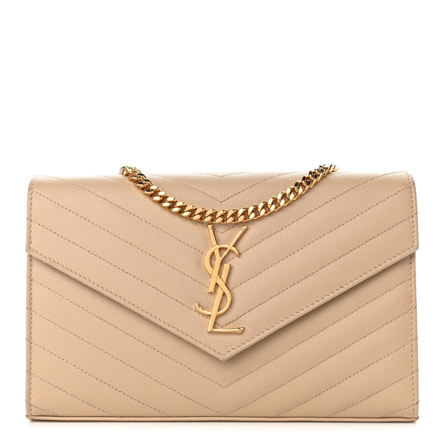 Grain De Poudre Matelasse Chevron Monogram Chain Wallet Nude Powder