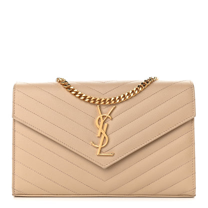 Saint Laurent Grain De Poudre Matelasse Chevron Monogram Chain Wallet Nude Powder 2 of 20