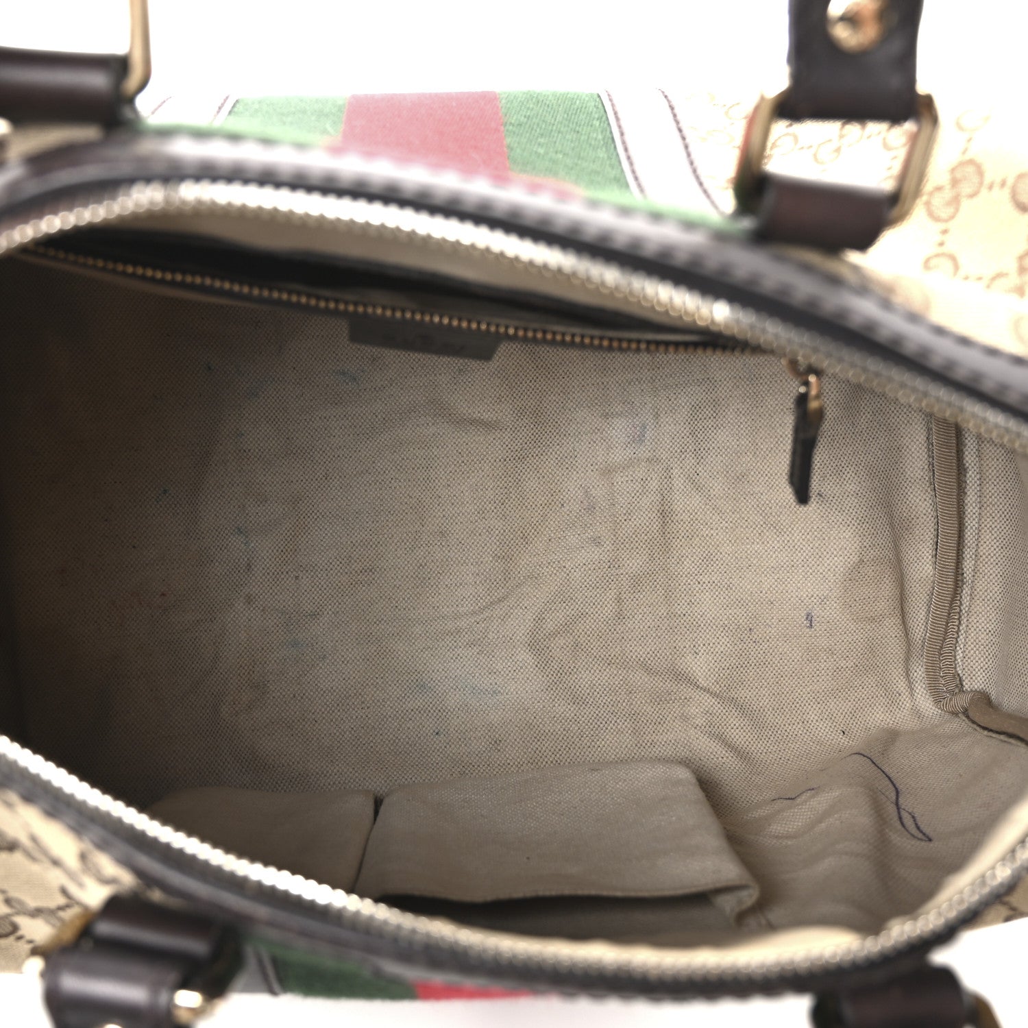 Gucci Monogram Selleria Calfskin Vintage Web Medium Boston Beige Ebony Cocoa 5 of 10