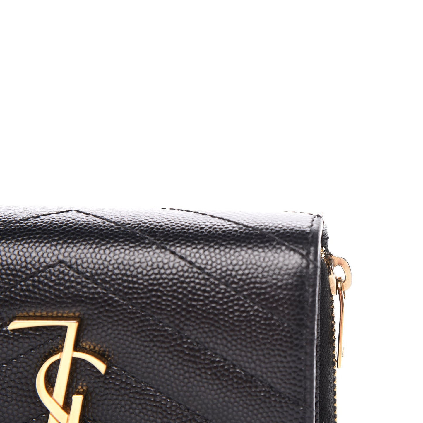 Grain De Poudre Matelasse Chevron Monogram Compact Zip Around Wallet Black