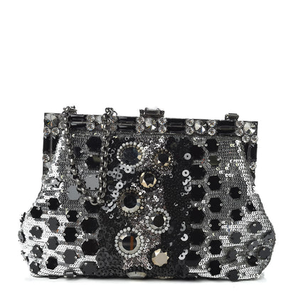 Dolce & Gabbana Satin Sequin Crystal Embellished Vanda Circles Chain Clutch Black 1 of 9