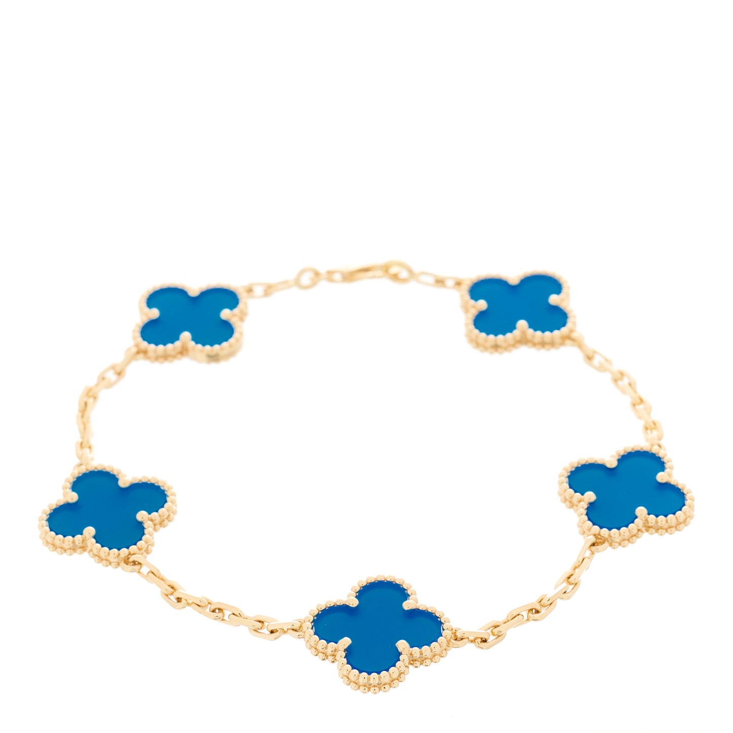 18K Yellow Gold Blue Agate 5 Motifs Vintage Alhambra Bracelet