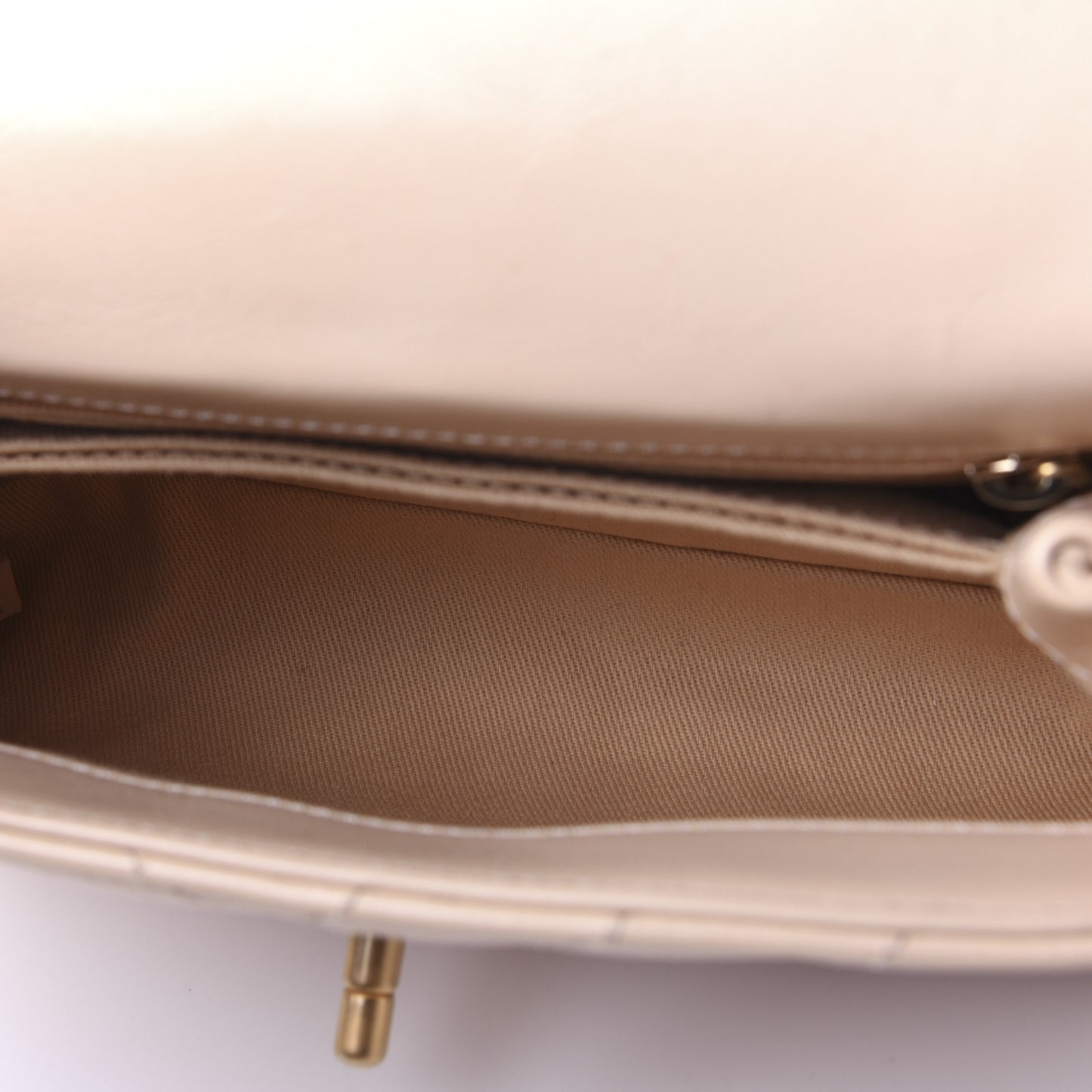 Calfskin Chevron Quilted Mini Coco Handle Flap Beige