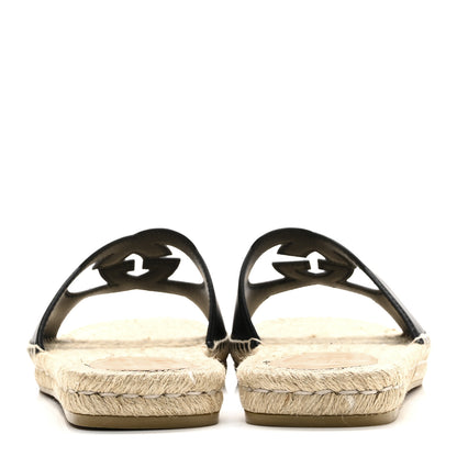 Gucci Cosmos Softy Calfskin Espadrille Mens Interlocking G Cut Out Slide Sandals 10 Black 6 of 10