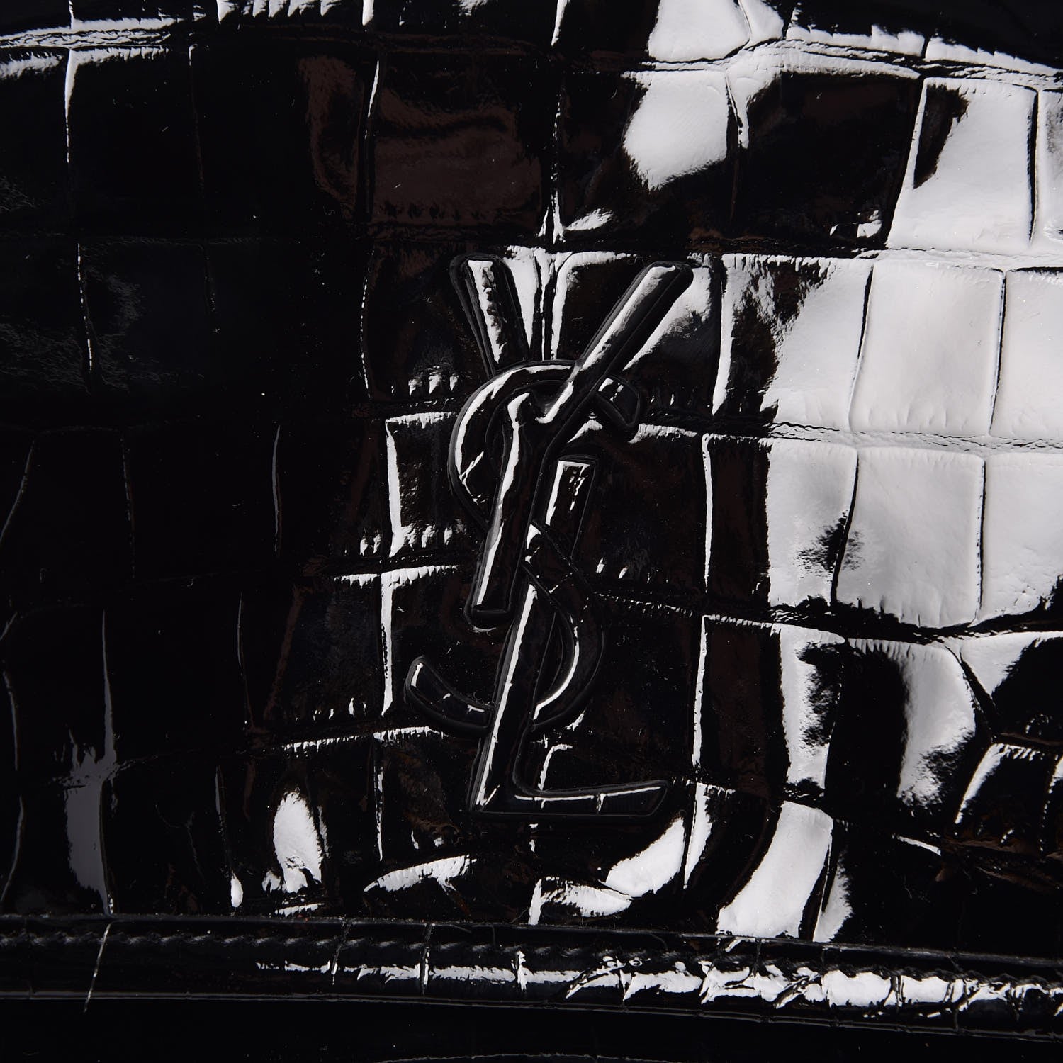 Saint Laurent Patent Crocodile Embossed Lambskin Monogram Baby Niki Chain Satchel Black 7 of 8