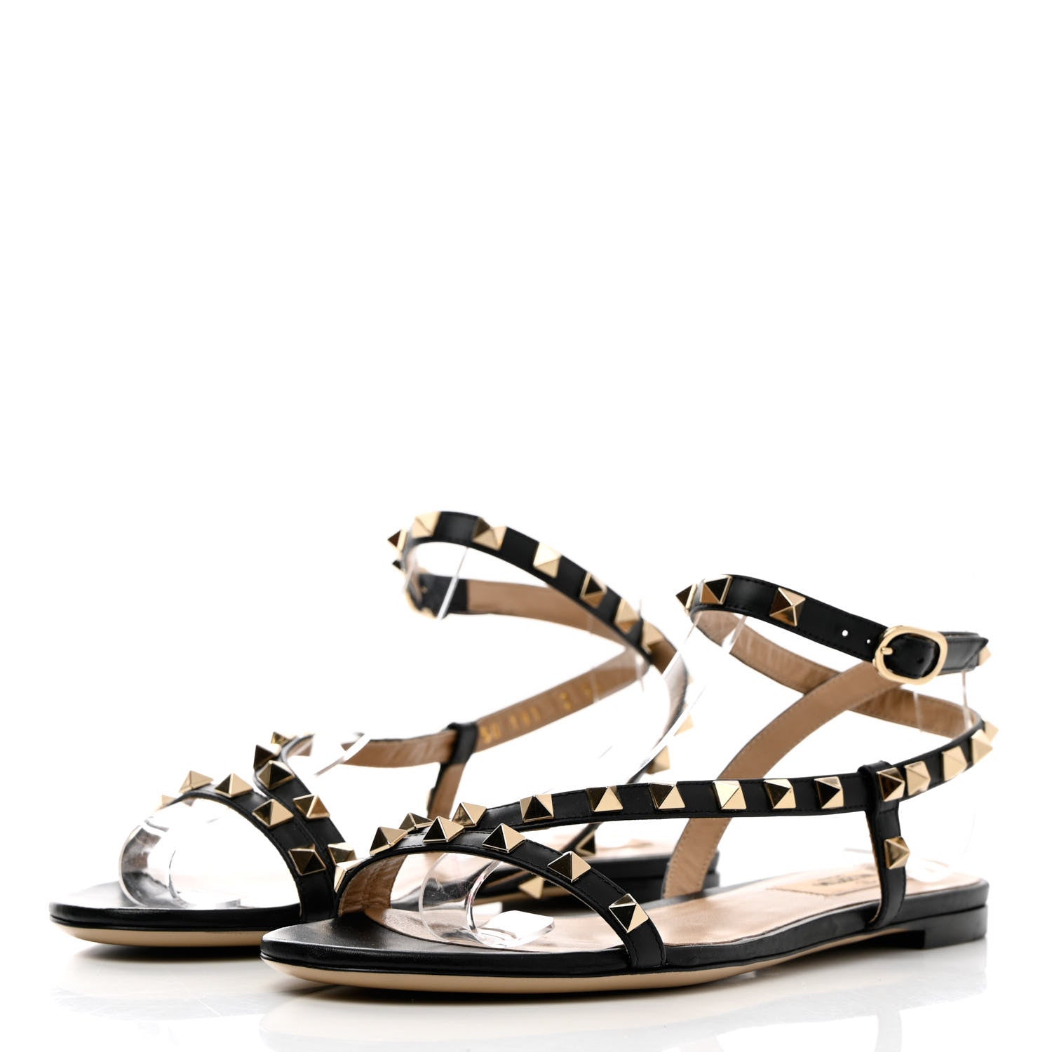 Valentino Garavani Calfskin Rockstud Cross Ankle Wrap 5mm Sandals 36 Black 3 of 11