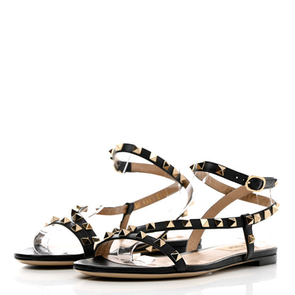 Valentino Garavani Calfskin Rockstud Cross Ankle Wrap 5mm Sandals 36 Black 3 of 11