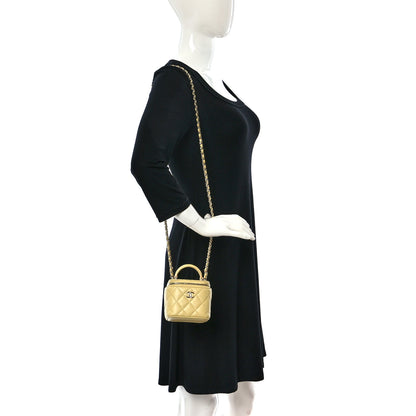 Chanel Lambskin Quilted Top Handle Mini Vanity Case With Chain Yellow 2 of 12