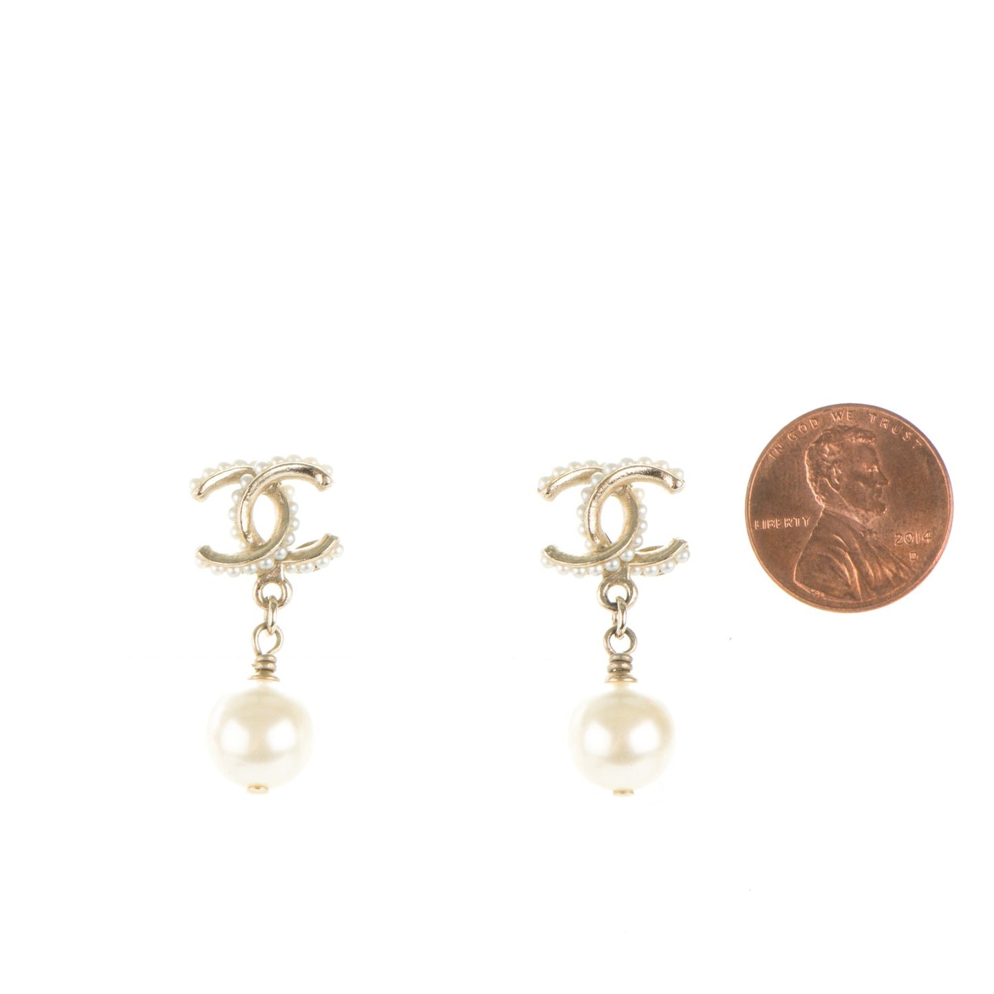 Pearl CC Drop Earrings Gold