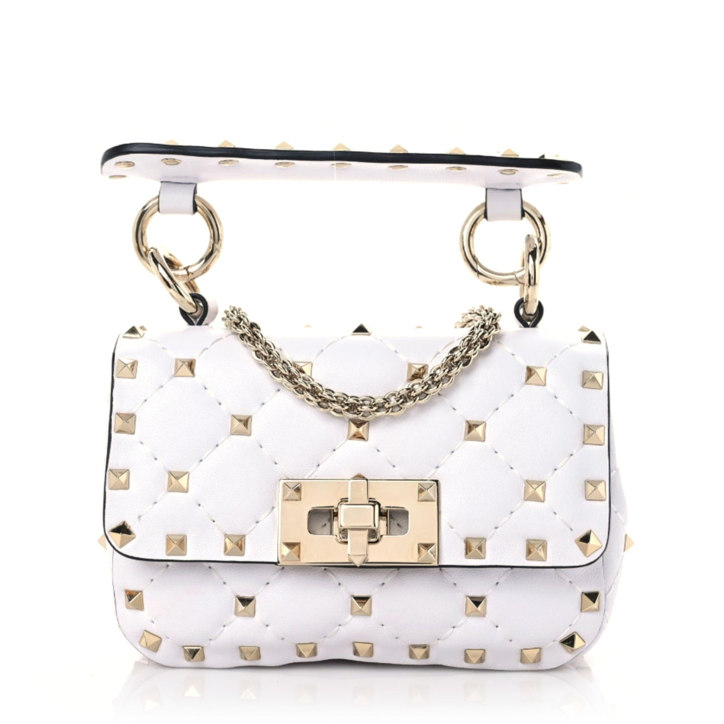 Nappa Micro Rockstud Spike Shoulder Bag White