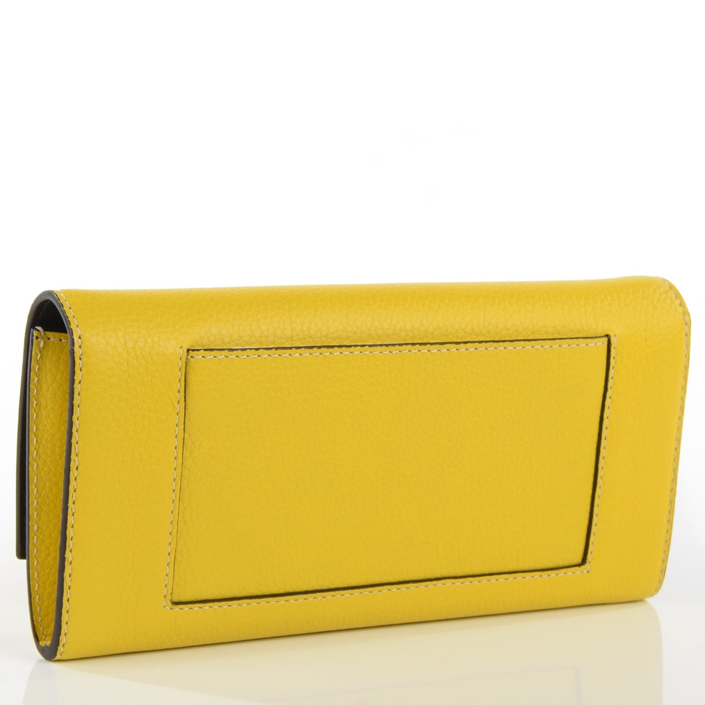 Drummed Calfskin Large Multifunction Flap Wallet Citron