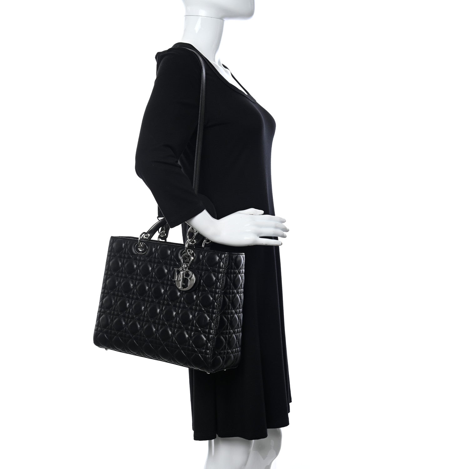 Christian Dior Lambskin Cannage Large Lady Dior Black 3 of 9