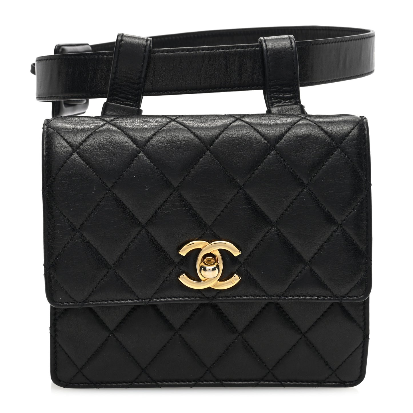 Lambskin Quilted Flap Waist Belt Bag 65 26 Black