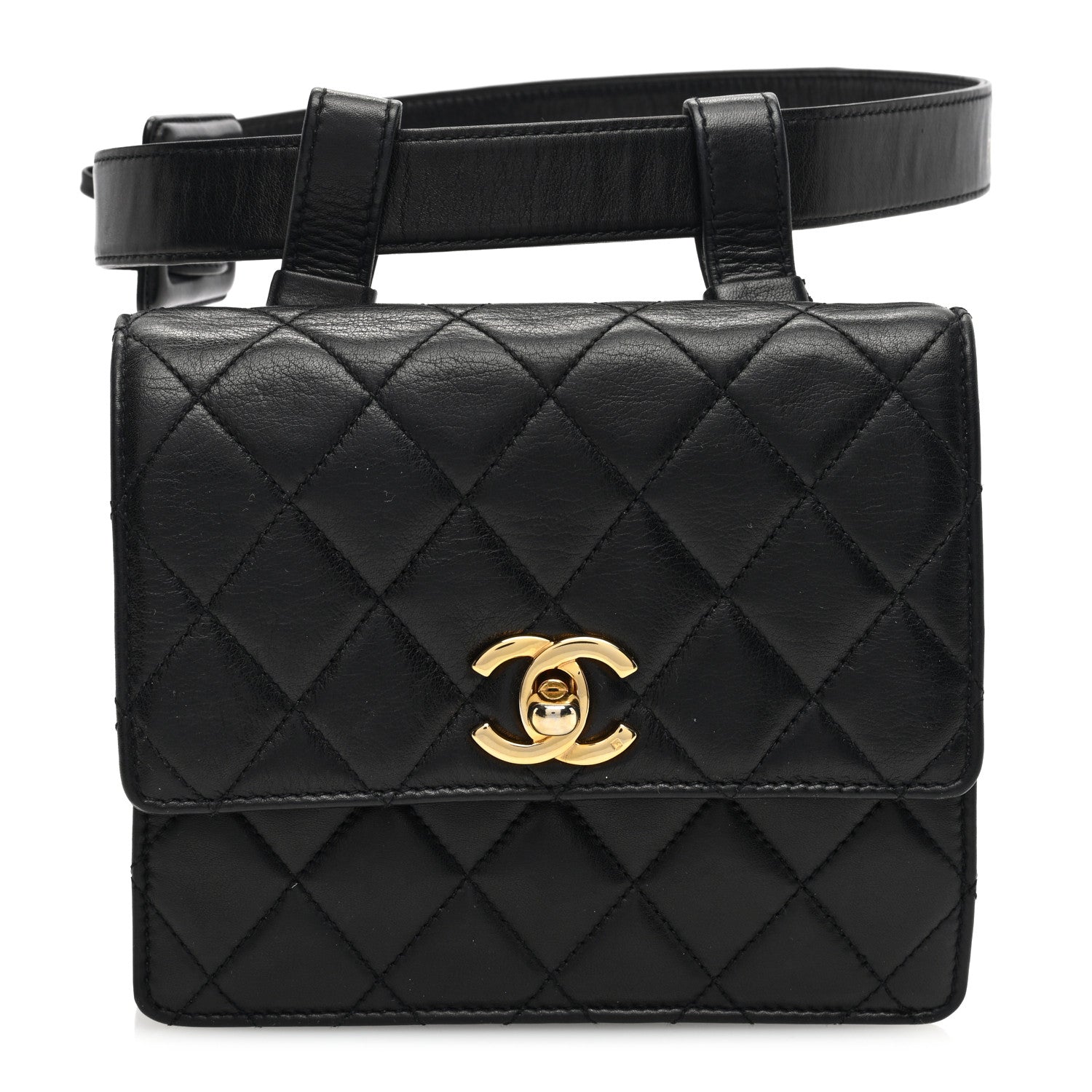 Chanel Lambskin Quilted Flap Waist Belt Bag 65 26 Black 1 of 10