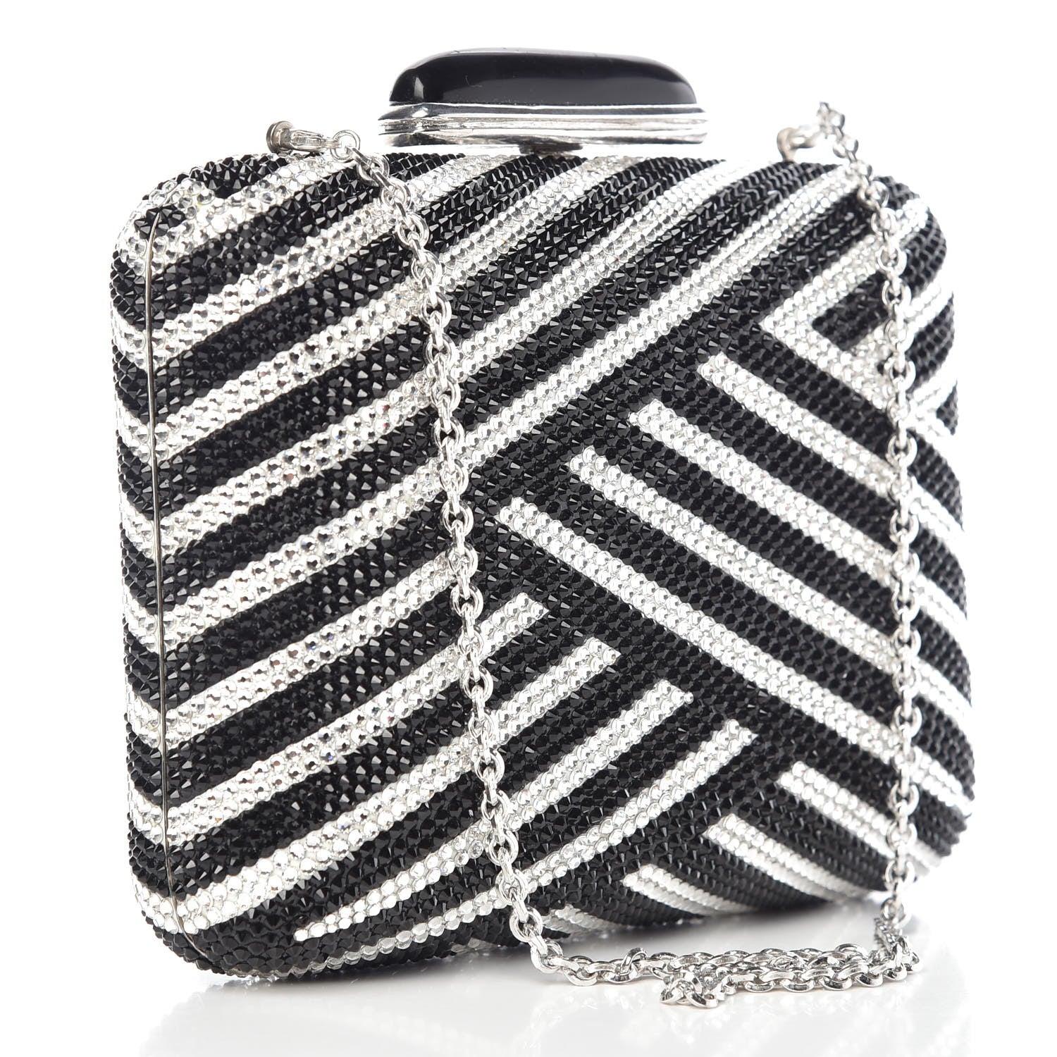 Judith Leiber Crystal Striped Miniaudiere Clutch Black White 3 of 8