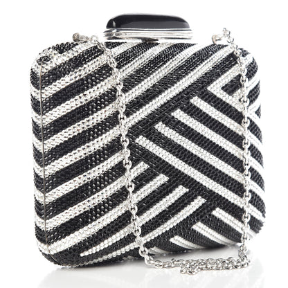 Judith Leiber Crystal Striped Miniaudiere Clutch Black White 3 of 8