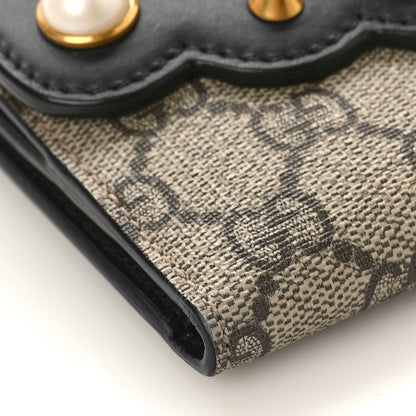 Gucci GG Supreme Monogram Pearl Studded French Wallet Black 8 of 9