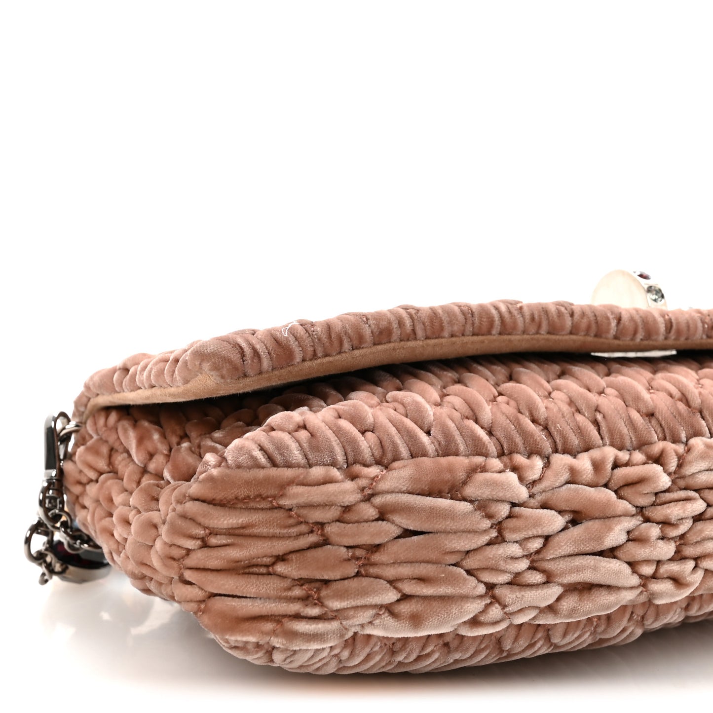 Velvet Matelasse Crystal Chain Shoulder Bag Cammeo