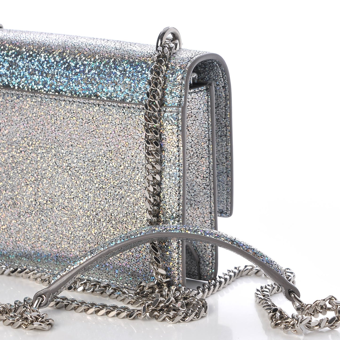 Metallic Crackled Calfskin Monogram Sunset Chain Wallet Star Light