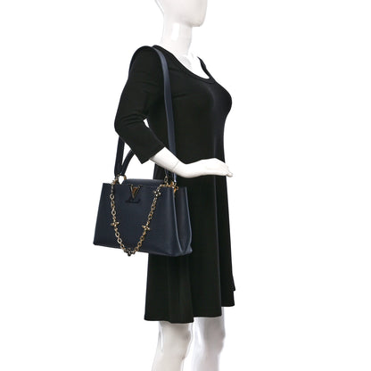 Louis Vuitton Taurillon Flower Chain Capucines MM Navy 2 of 9