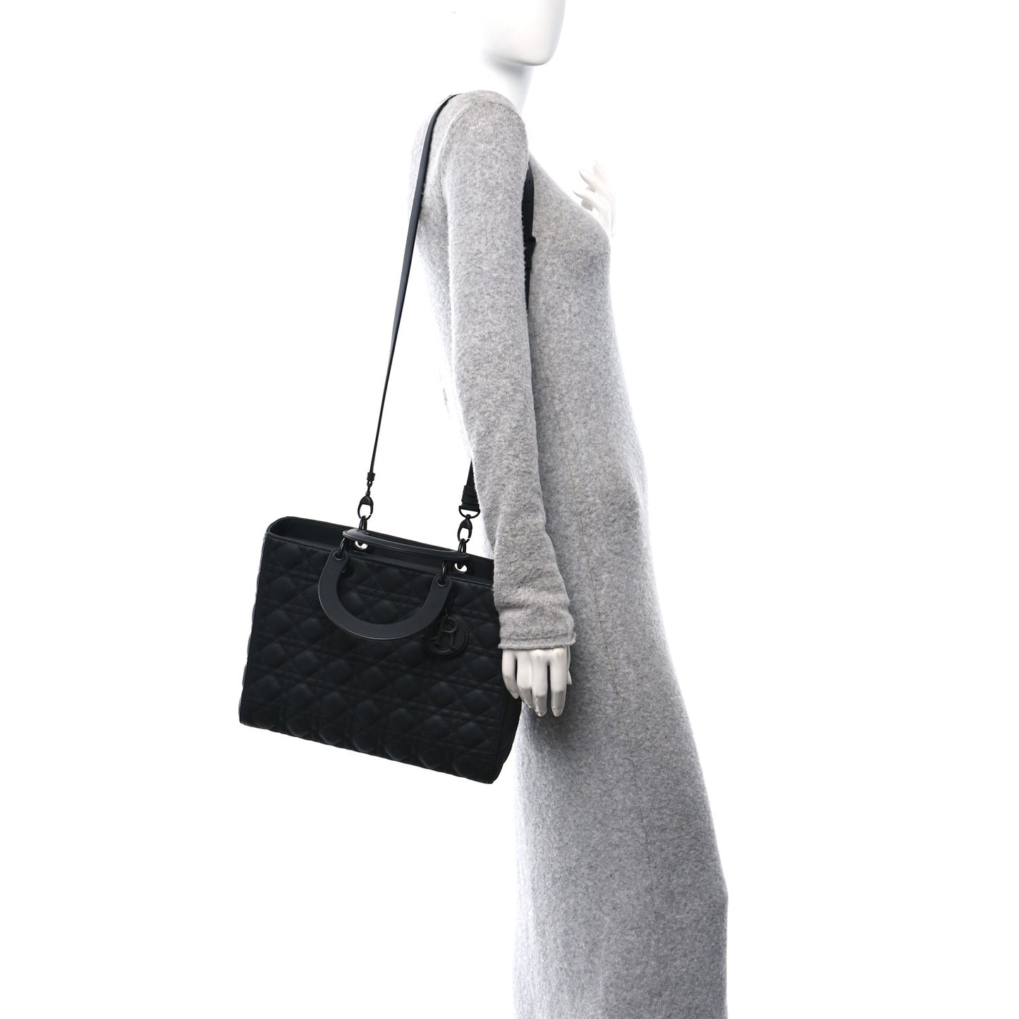 Ultra Matte Calfskin Cannage Large Lady Dior Black