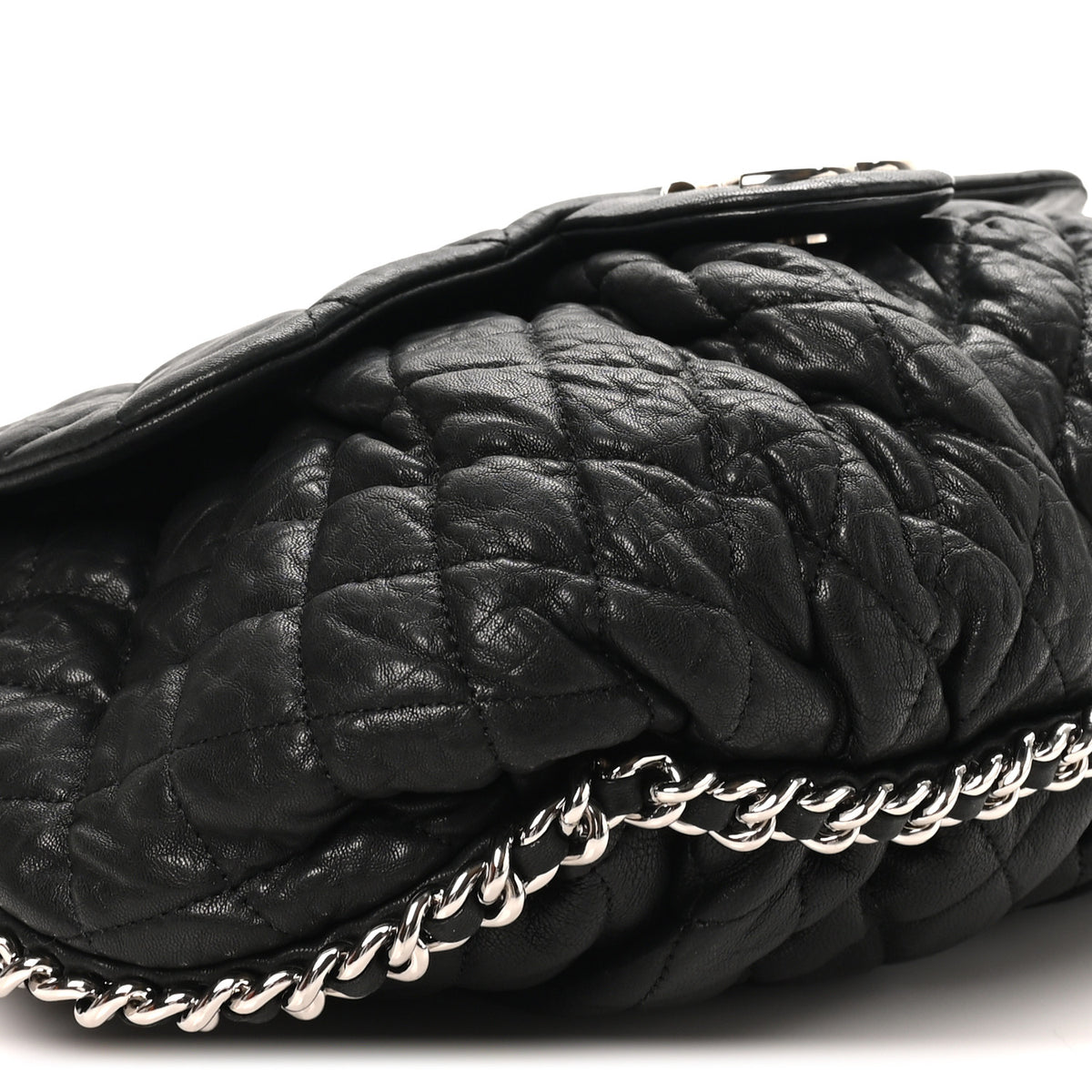 Washed Lambskin Quilted Large Chain Around Messenger Black
