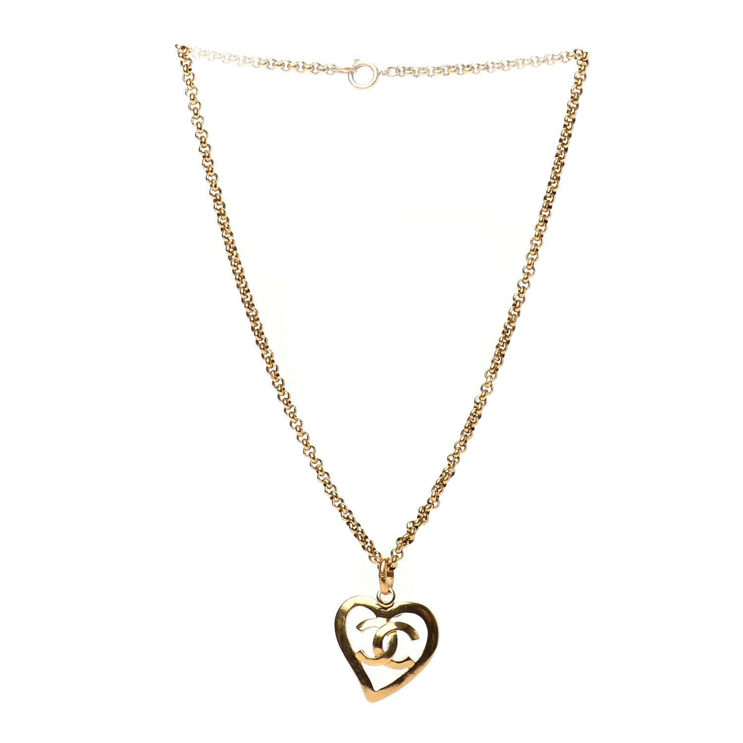 Chanel CC Heart Chain Pendant Necklace Gold 3 of 4