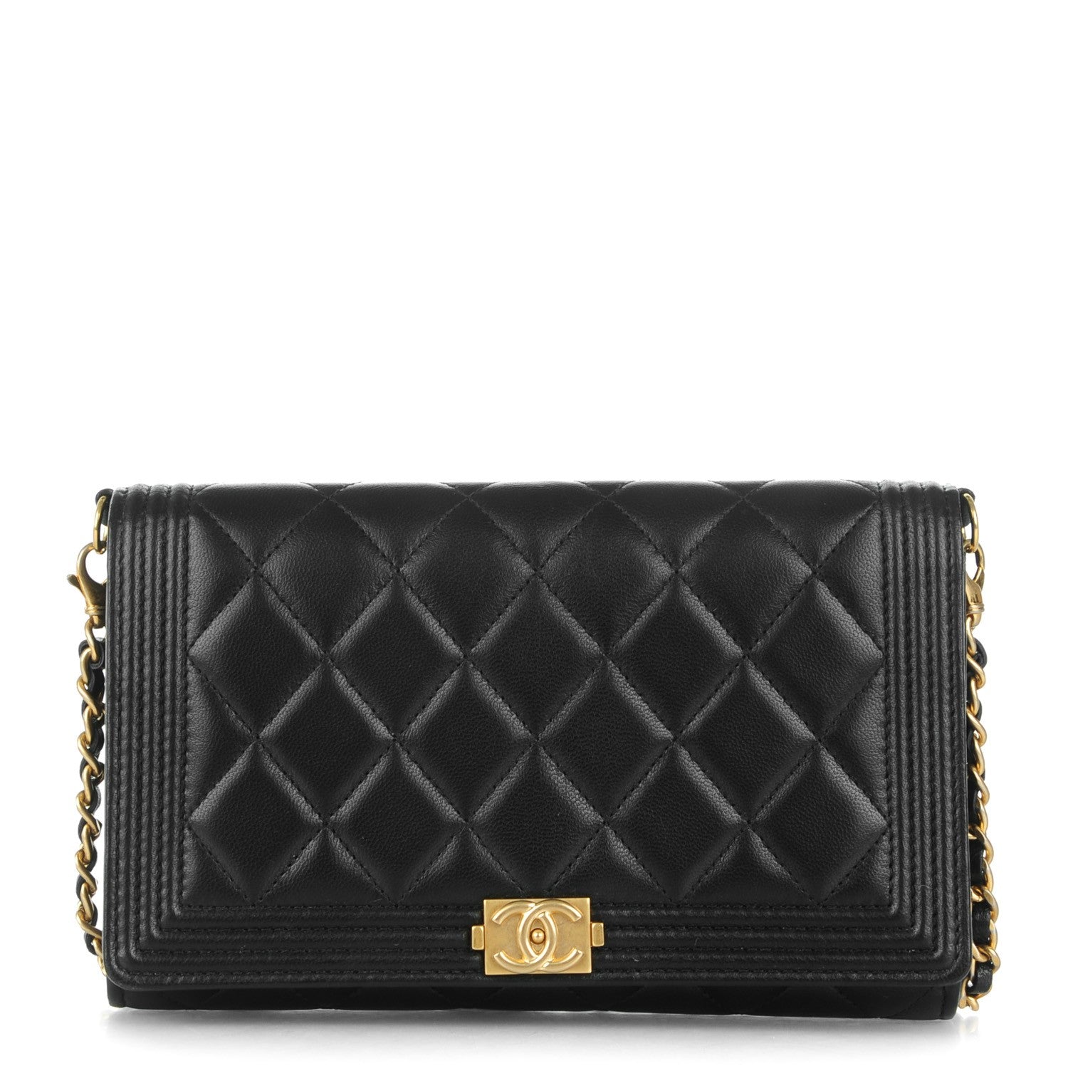 Chanel Lambskin Quilted Boy Wallet On Removable Chain WOC Black 1 of 8