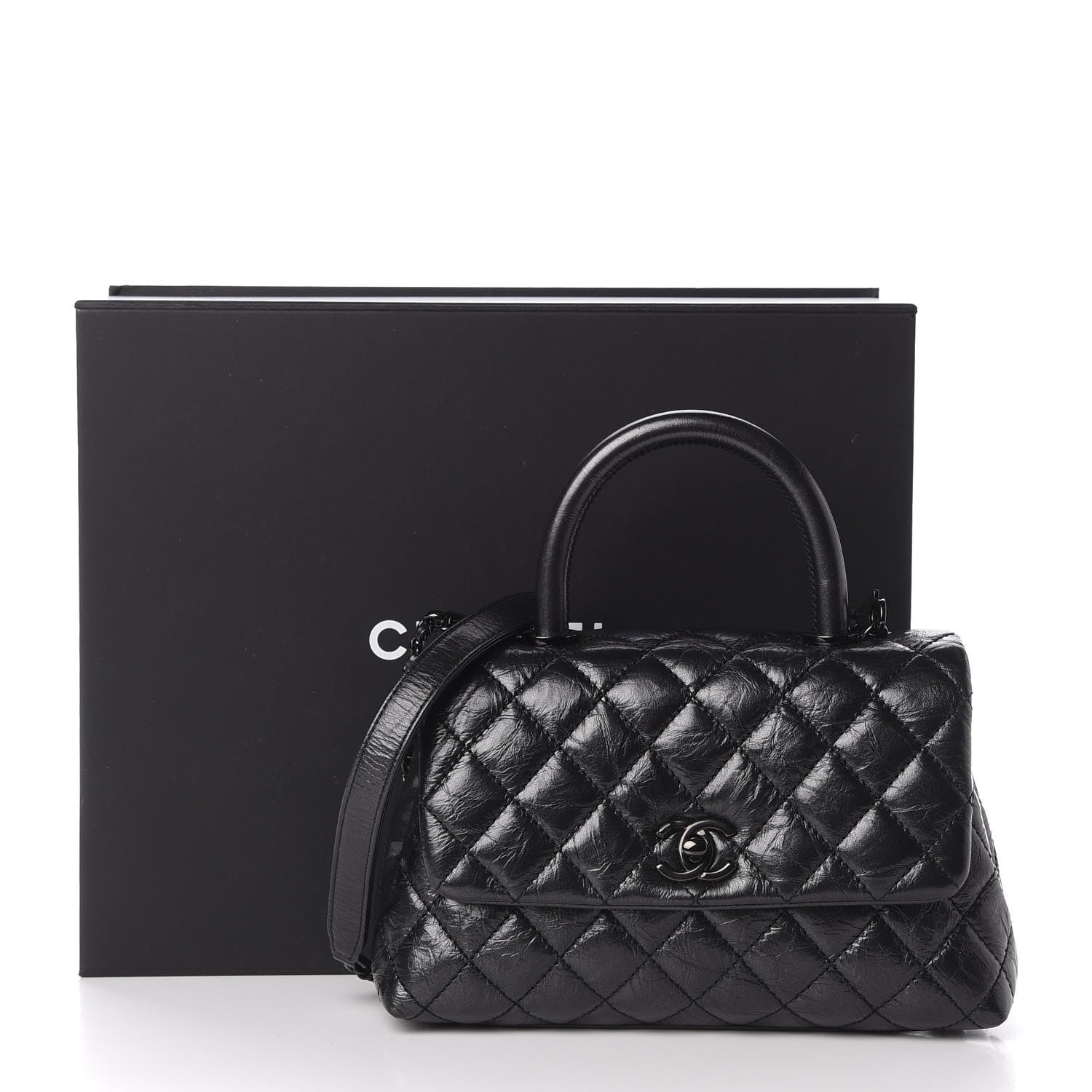 Chanel Aged Calfskin Quilted Mini Coco Handle Flap So Black 11 of 11