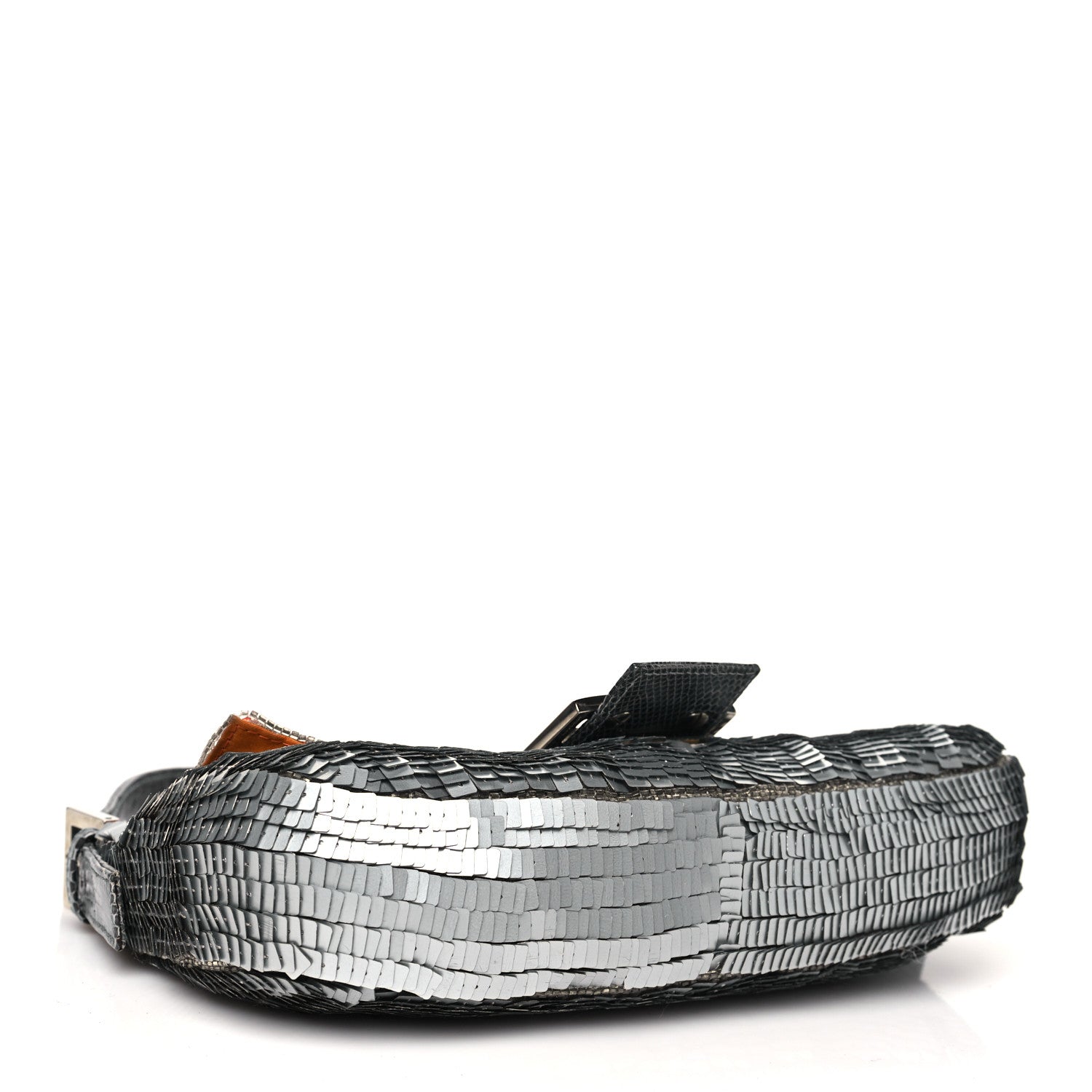 Fendi Sequin Beaded Lizard Baguette Silver Orange 4 of 12