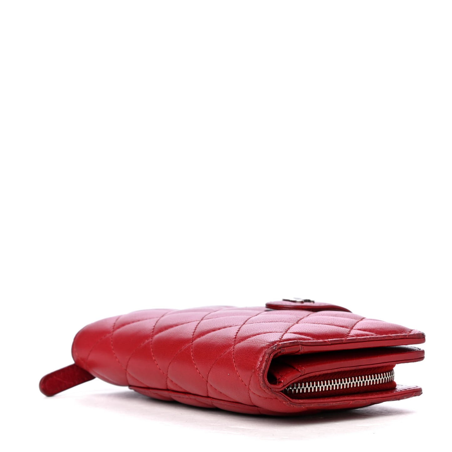 Lambskin Quilted Zipped Pocket Wallet Red