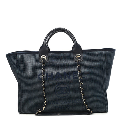 Chanel Mixed Fibers Calfskin Medium Deauville Tote Blue 1 of 8