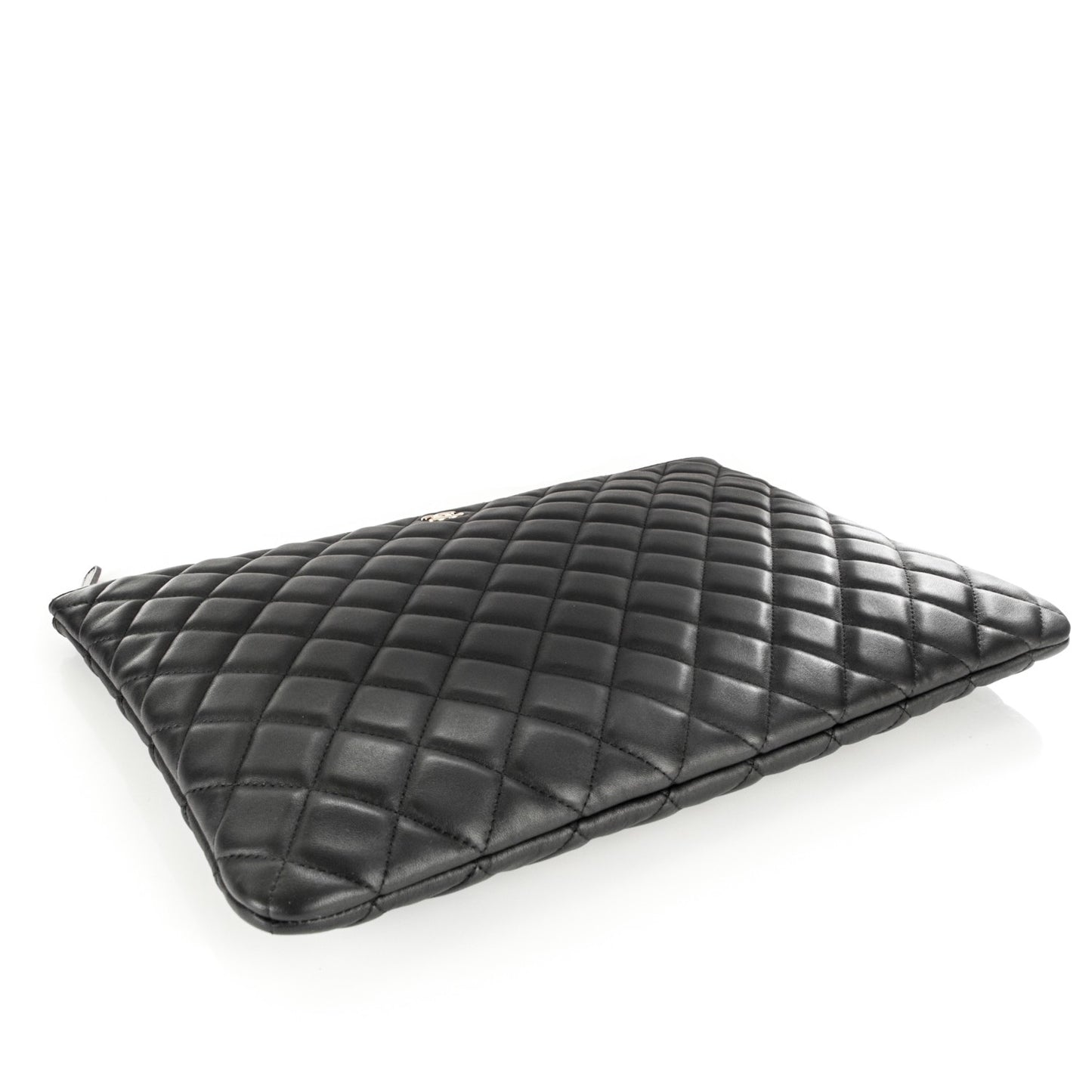 Lambskin Quilted Large Cosmetic Case Black