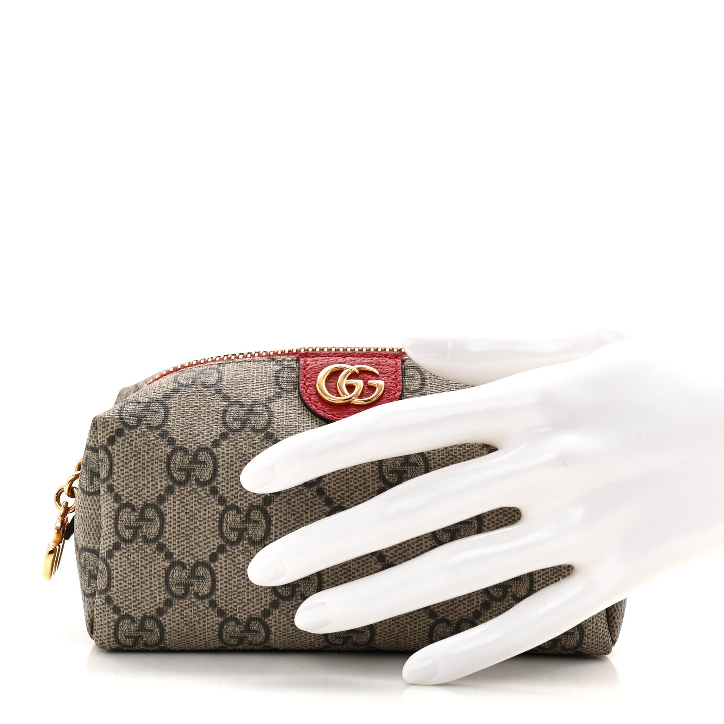 Soft GG Supreme Monogram Calfskin Small Ophidia Cosmetic Case Beige Ebony Hibiscus Red