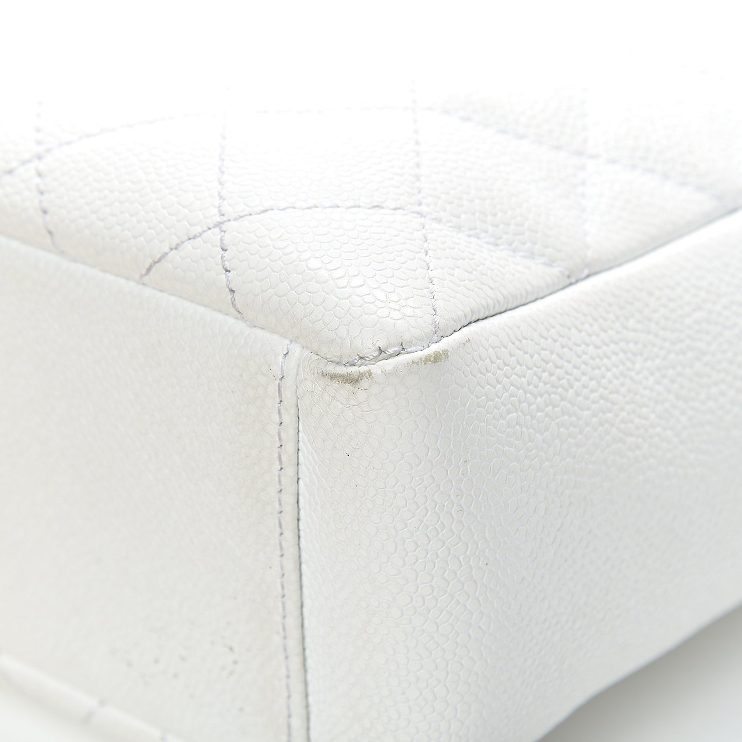 Caviar Quilted Petit Shopping Tote PST White