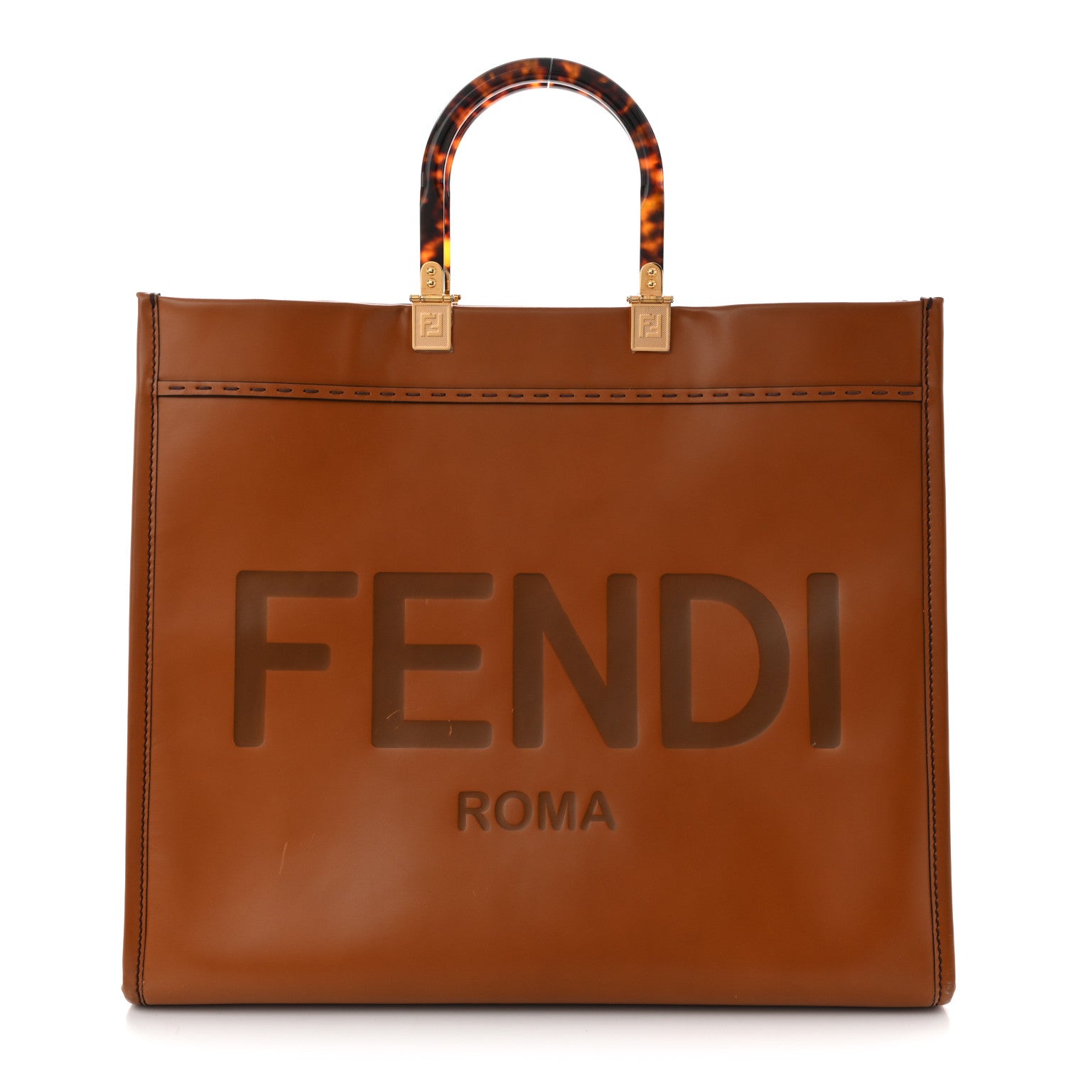 Fendi Vitello King Plexiglass Large Fendi Sunshine Shopper Tote Cuoio 1 of 10
