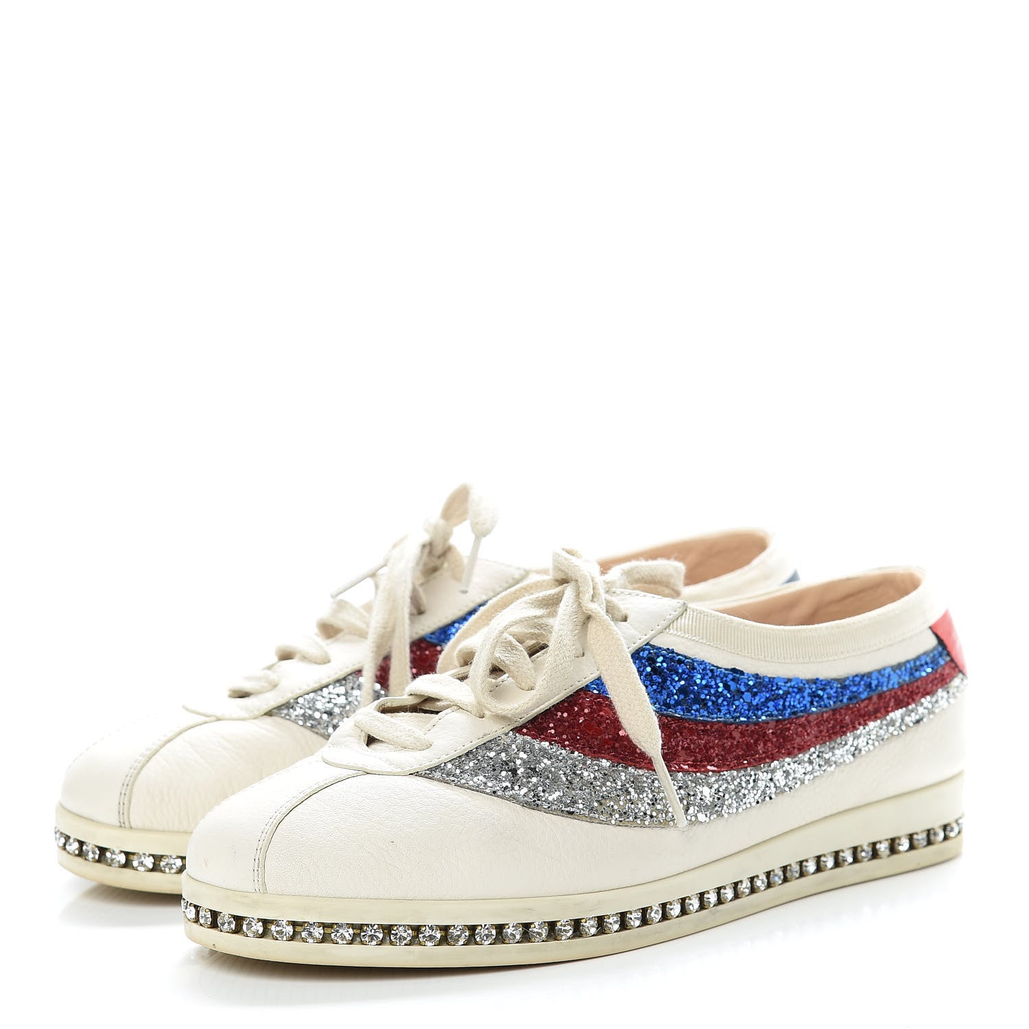 Gucci Calfskin Glitter Crystal Womens Sylvie Web Falacer Sneakers 36.5 White 3 of 18