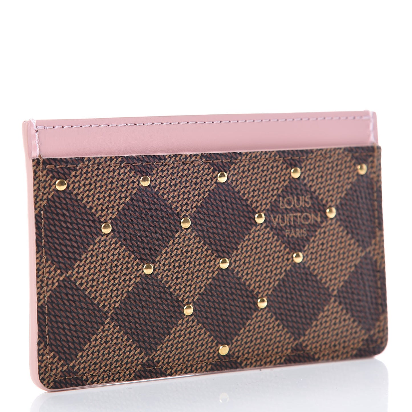 Damier Ebene Studded Card Holder Rose Ballerine