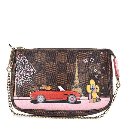 Louis Vuitton Damier Ebene 2019 Christmas Animation Mini Pochette Accessories Red 1 of 8