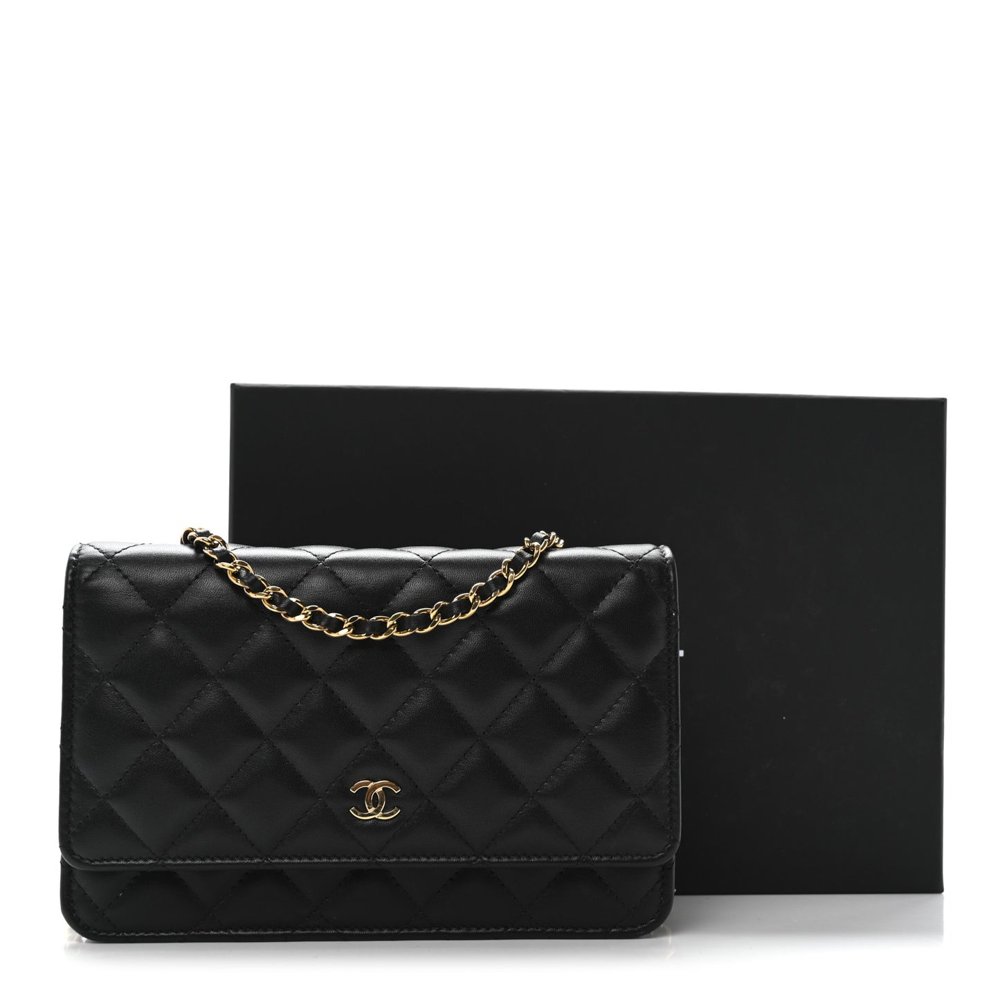 Lambskin Quilted Wallet On Chain WOC Black