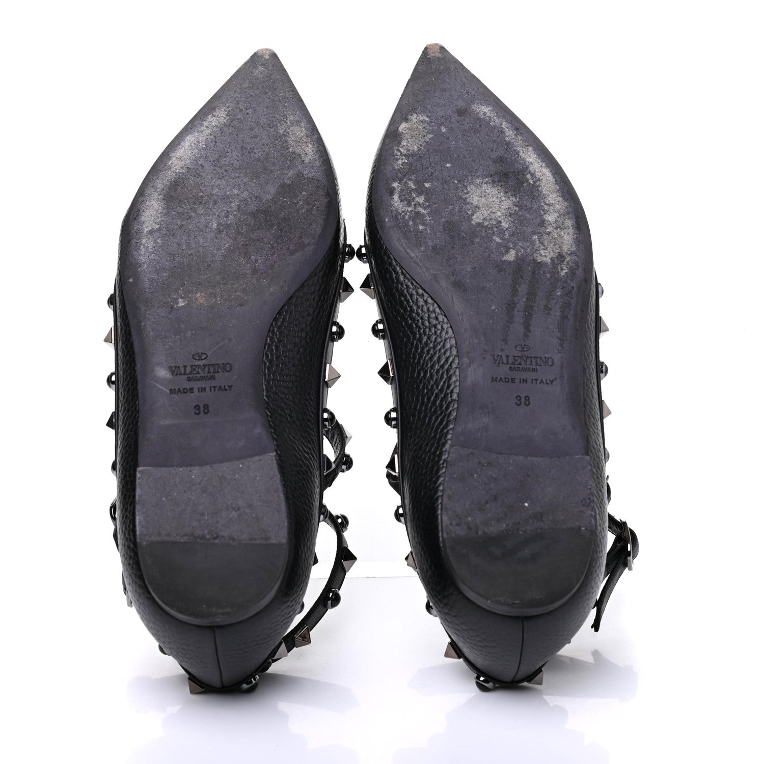 Valentino Garavani Pebbled Calfskin Onyx Rockstud Rolling Cage Ballerina Flats 38 Black 8 of 18
